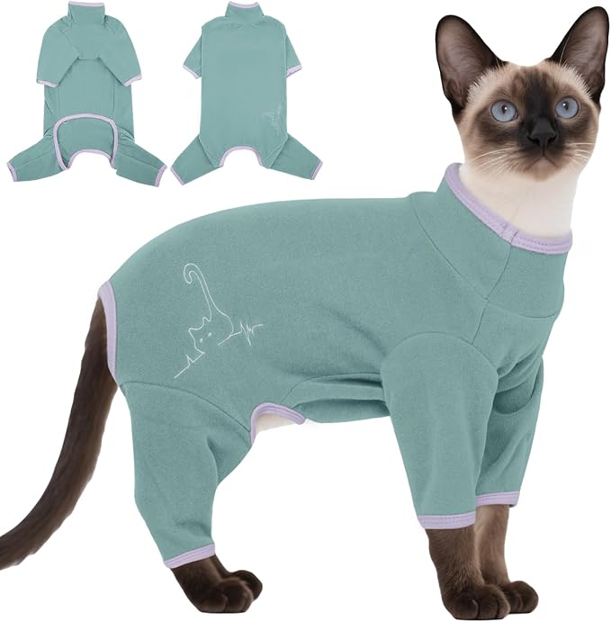 DENTRUN Cat Clothes for Hair Control with Hair Sticky Fabric - Soft Recovery Suit & Breathable Lint-Resistant Cat Sweater for Cats Only, Kitten Onesie Pajamas, XXL, Bean Green