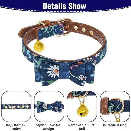 EXPAWLORER Classic Plaid Dog Bow Tie and Bandana Collar with Bell and Tangle Free Leash, Adjustable for Small Dogs, Cats, Puppies, Flower XS