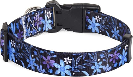 Dog Collar with Bohemia Floral Tribal Geometric Patterns - Soft Ethnic Style Collar Adjustable for Small Medium Large Dogs(Floral Blue,S)