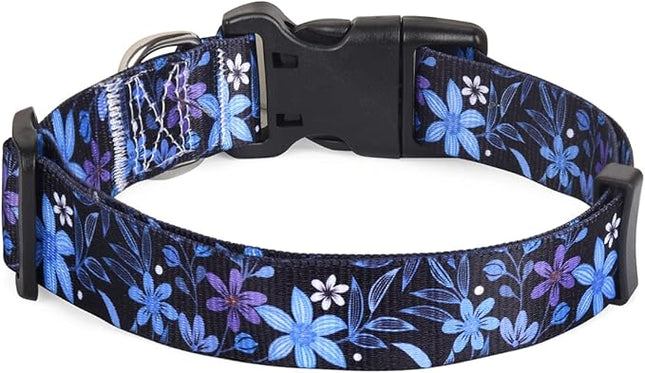 Dog Collar with Bohemia Floral Tribal Geometric Patterns - Soft Ethnic Style Collar Adjustable for Small Medium Large Dogs(Floral Blue,S)