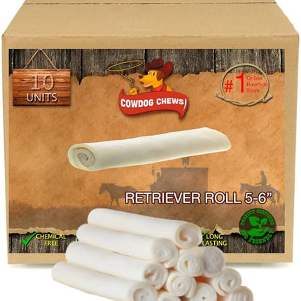 Cowdog Chews 5-6 Inches Rawhide Retriever Roll - Chewing Dog Treat, 100% Natural - Natural Grass Fed Livestock Sourced (10 Pack)