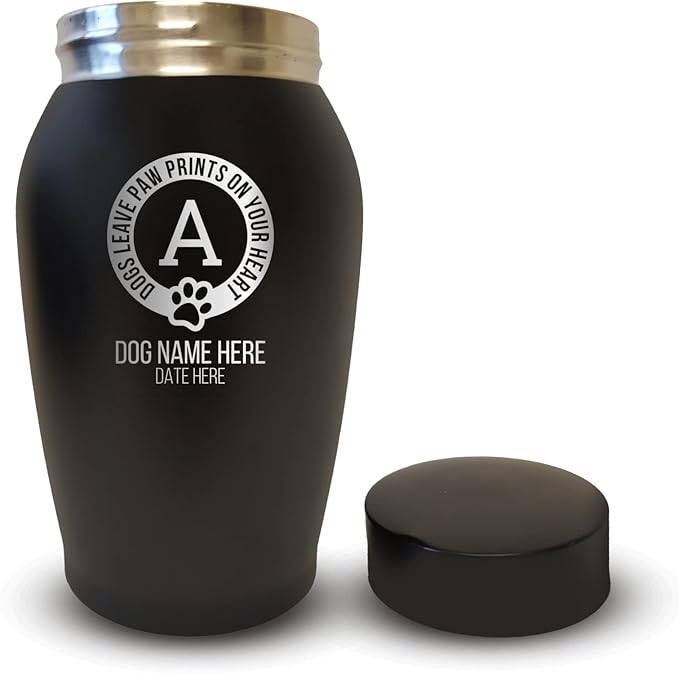 Personalized Custom Dog Urn Engraved Dog Name and Date - Stainless Steel Cremation urns for Dogs Ashes with Airtight Closure | Paw Prints on Heart