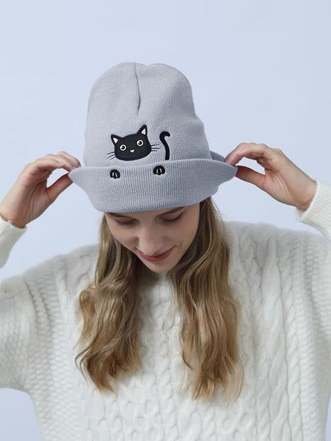 Women’s Cat Beanie Cute Cat Lover Gifts Animal Knitted Hats Christmas Stocking Stuffers for Women Girls