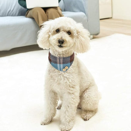 EXPAWLORER Dog Collar and Leash Set - Classic Plaid Bow Tie & Dog Bandana Collar with Bell, Dog Leash Tangle Free, Adjustable Collars for Puppy Small Dogs and Cats, Holiday Ideal Gift, Blue XS