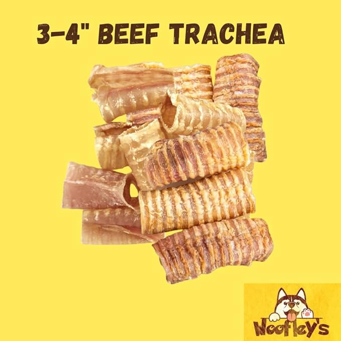 Woofley's Beef Trachea - 3-4 Inch - 50 Pack - Trachea Treats for Dogs - Natural Source of Glucosamine and Chondrotin for Joint Health - 100% Natural Beef Windpipe for Dogs