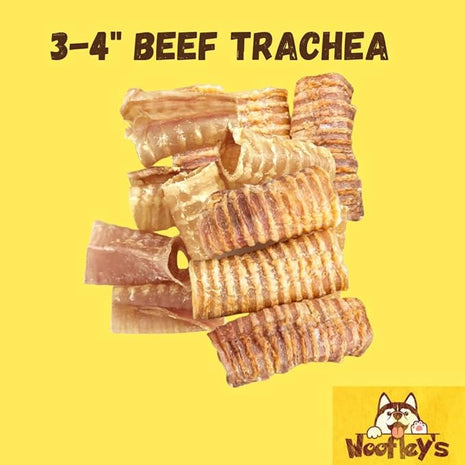 Woofley's Beef Trachea - 3-4 Inch - 50 Pack - Trachea Treats for Dogs - Natural Source of Glucosamine and Chondrotin for Joint Health - 100% Natural Beef Windpipe for Dogs