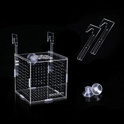 Acrylic Fish breeding Box, Acrylic Fish Isolation Box, Fish Separator for Aquarium, Hatchery Incubator with Suction Cups for Small Baby Fishes Shrimp Clownfish Guppy (5.9 * 5.9 * 5.9inch)