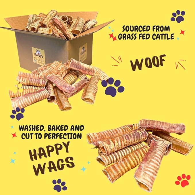 Woofley's Beef Trachea - (6 Inch 100 Pack) - Trachea Treats for Dogs - Natural Source of Glucosamine and Chondrotin for Joint Health - 100% Natural Beef Windpipe for Dogs