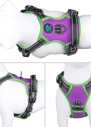 PHOEPET 2019 Upgraded No Pull Dog Harness, Reflective Adjustable Vest, with a Training Handle + 2 Metal Leash Hooks+ 3 Snap Buckles +4 Slide Buckles(S, Purple)