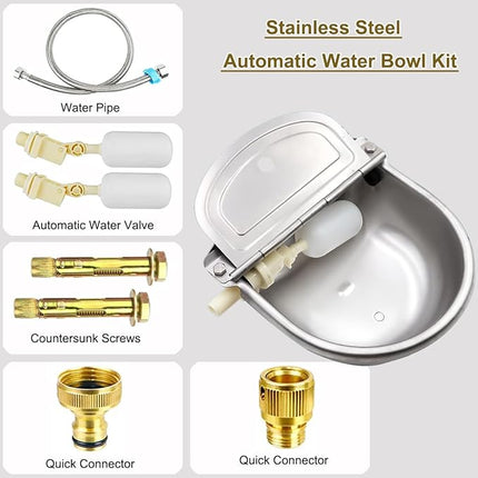 Automatic Dog Water Bowl Dispenser with Float Valve, 304 Stainless Steel Livestock Water Dispenser for Dog Horse Goat Pig Cow Livestock Water Bowl Kit Automatic Horse Waterer Bowl with Pipe Hose