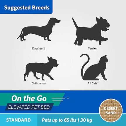 Coolaroo On-The-Go Elevated Dog Bed - Foldable Pop-Up Travel Dog Bed with Breathable, Moisture-Resistant Fabric, Carry Bag Included, Lightweight & Portable, Desert Sand, Standard