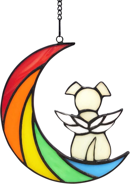 Stained Glass Rainbow Bridge Dog Memorial Gifts for Loss of Dog Sympathy Gift Suncatcher, Angel Wings Passing Away Remembrance Memory, Pet Sympathy Gifts for Dogs, Pet Lovers, Window Hanging