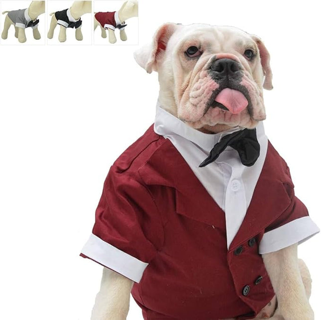 Lovelonglong Bulldog Costume Dog Suit Formal Tuxedo with Black Bow Tie Wedding Clothes for Pugs/French Bulldog/English Bulldog/American Pit Bull Brown B-S