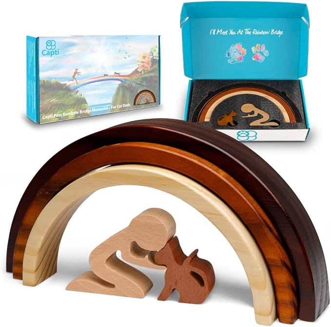 Capti Rainbow Bridge Dog Memorial Gifts, Cat Memorial Gifts - I'll Meet You at The Rainbow Bridge - Pet Loss Gifts, Bereavement, Sympathy Keepsake Dog Mom, Dog Dad for Loss of Pet (Cat and Man)