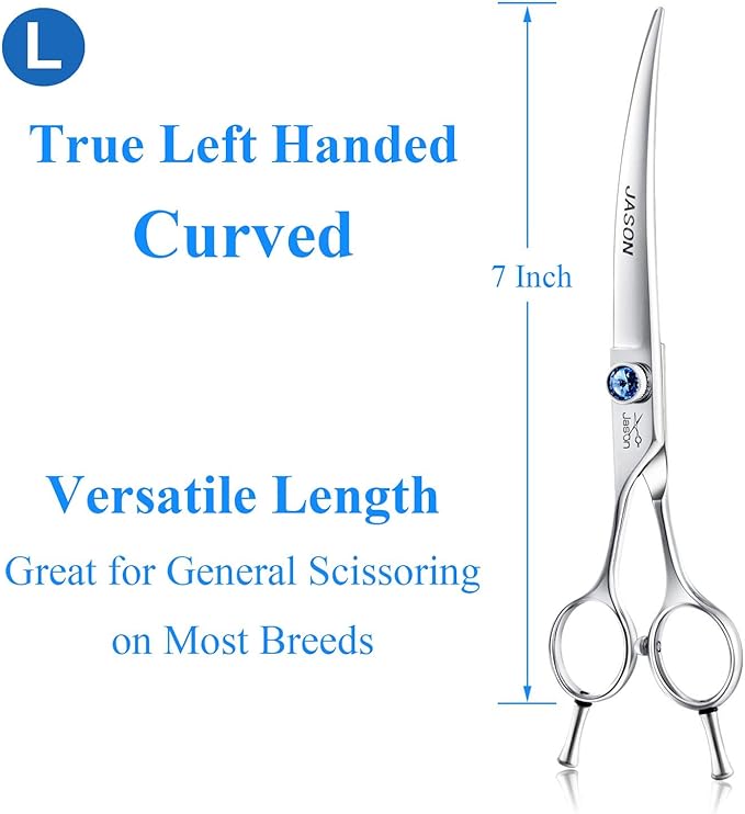 JASON 7" Curved Dog Grooming Scissors, Cats Grooming Shears Pets Trimming Kit with for Left Handed Groomers, Sharp, Comfortable Shear