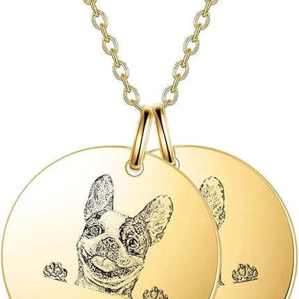LONAGO 925 Sterling Silver Custom Dog Cat Portrait Photo Necklace Personalized Pet Engraved Picture Pendant Memorial Gift Name Jewelry for Women Mom