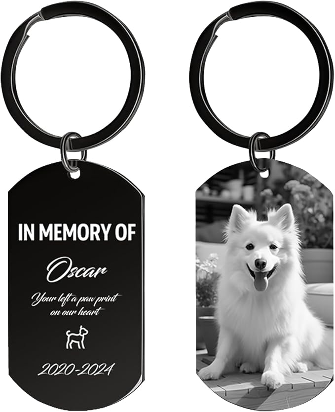 Personalized Dog Keychain Memorial Gifts for loss of dog - Custom Pet Photo Keychain in Memory of Dogs & Cats, Sympathy Gift For Pet Passed Away
