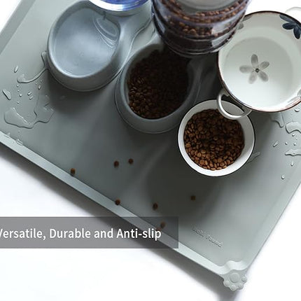 Hoki Found X-Large Silicone Pet Food Mats Tray - Non Slip Pet Dog Cat Bowl Mats Placemat - Dog Pet Cat Feeding Mat - Waterproof Dog Cat Food Mats -Pet Water Mats for Carpet -Battleship