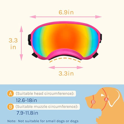 Large Dog Sunglasses, Dog Goggles Large Breed and Medium, UV Protection, Windproof, Dustproof and Snowproof. Shatterproof Lens, Adjustable Strap
