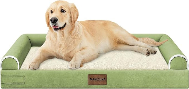 Large Dog Bed Orthopedic Washable: Beds Bolster XL Bed Medium Large Dogs Egg Crate Foam Couch Sofa Waterproof with Removable Cover - Grass Green