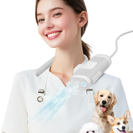 Hands-Free Dog Hair Dryer – Low Noise Pet Grooming Blower for Small & Medium Dogs Cats, Fast Drying, Adjustable Heat & Speed, Portable (Gray)