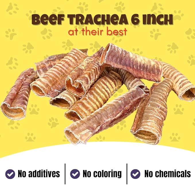 Woofley's Beef Trachea - (6 Inch 100 Pack) - Trachea Treats for Dogs - Natural Source of Glucosamine and Chondrotin for Joint Health - 100% Natural Beef Windpipe for Dogs