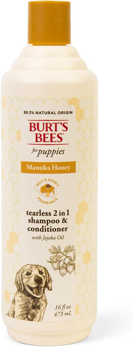 Burt’s Bees Manuka Honey Tearless 2 in 1 Shampoo and Conditioner for Puppies with Jojoba Oil, 16 Fl Oz