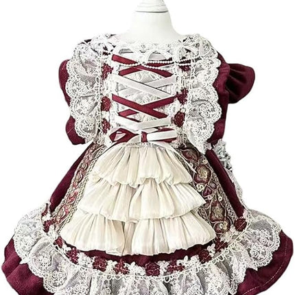 Fashion Sweet Puppy Dog Lace Princess Dress for EXTRAL Small and Small Dog B-WineRed X-Large