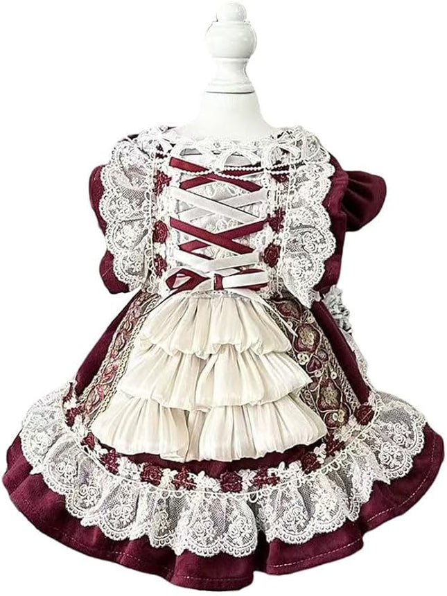 Fashion Sweet Puppy Dog Lace Princess Dress for EXTRAL Small and Small Dog B-WineRed X-Small