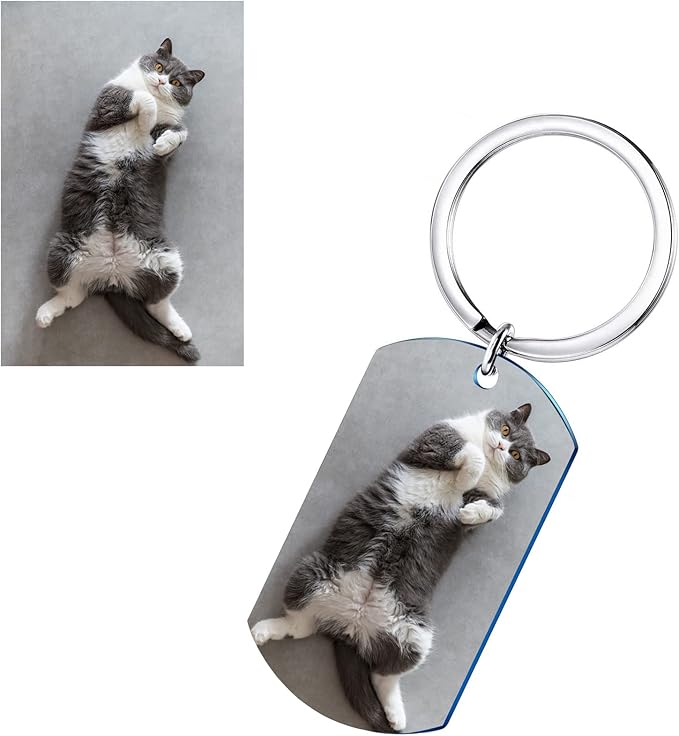 Funnylife Personalized Pet Memorial Keychain for Cats Stainless Steel Custom Cat Photo Keychain Pet Memory Keepsake Loss of Cat Sympathy Gifts