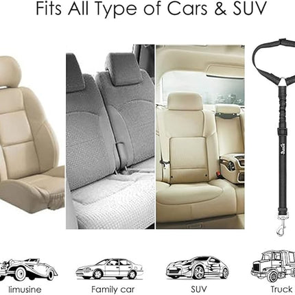 Lukovee Dog Car Seat Belt, 2 Pack Headrest Restraint Seatbelt, Adjustable Pet Safety Leads with Reflective Elastic Bungee for Dog Harness Collar Travel Daily Use (Black,Headrest)