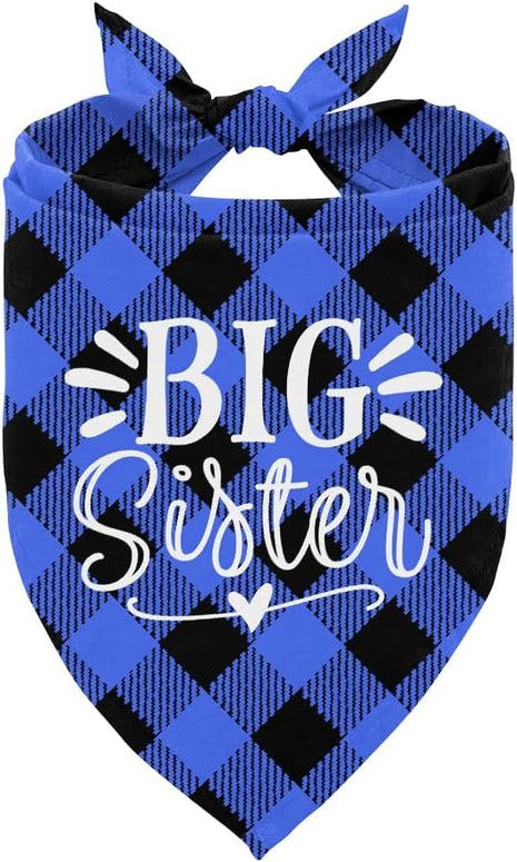 Big Sister Dog Bandanas, Buffalo Plaid Pet Scarf, Pet Dogs Scarf Accessories, Baby Announcement Dog Bandana, Dogs Bandana Gift for Small Medium Large(B18)
