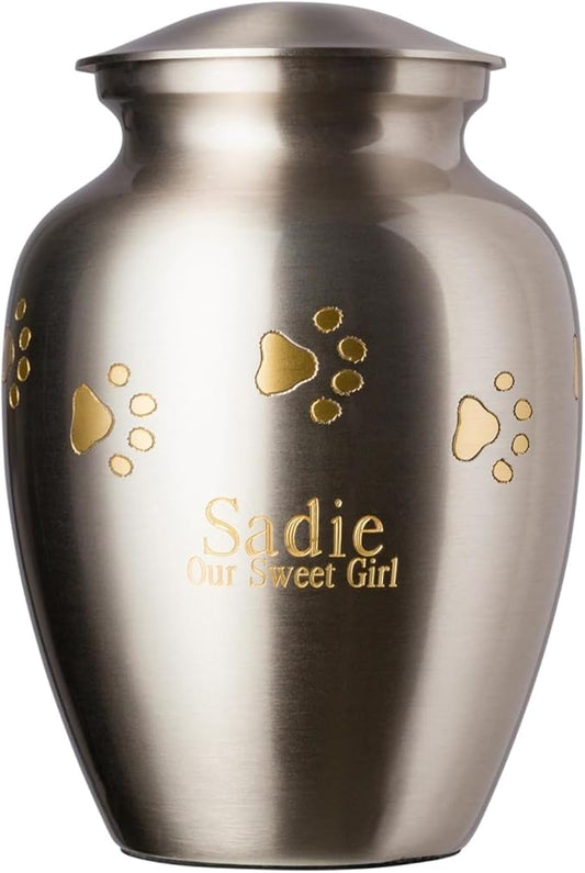 Ottillie Paws Elite Series Personalized Pet Urn for Dogs and Cats - Pet Memorial Urns with Custom Engraving (Pewter, Horizontal, Brass, Small)