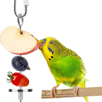 Bird Food Holder Stainless Steel Fruit Vegetable Stick Skewer for Parrots Cockatoo Cockatiel Cage Treating Tool (S: 4.72inch)