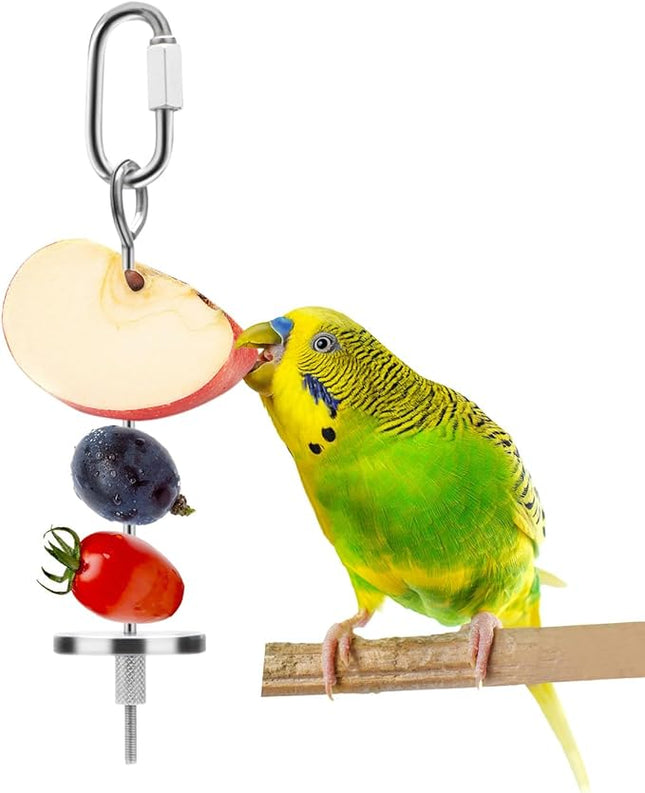 Bird Food Holder Stainless Steel Fruit Vegetable Stick Skewer for Parrots Cockatoo Cockatiel Cage Treating Tool (S: 4.72inch)