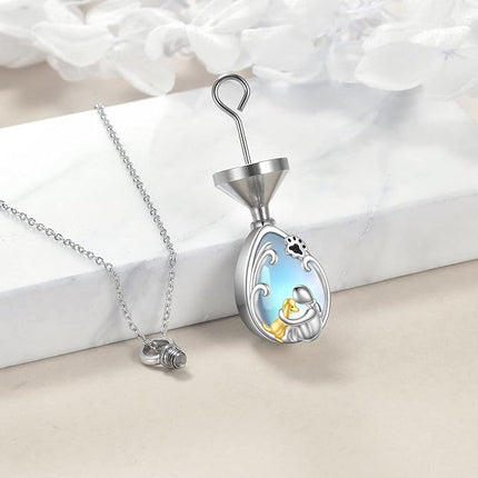 ONEFINITY Cat/Dog Urn Necklace for Ashes Sterling Silver Cat/Dog Keepsake Pet Memorial Pendant Jewelry Gift for Women Men