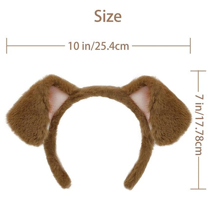 Beviliu Golden Dog Ears Headband, 4Pcs Brown Puppy Ears Dog Headband Animals Realistic Halloween Christmas Costume for Washing Makeup Cosplay Party