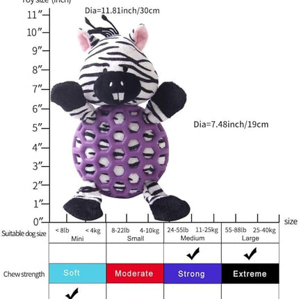 Dog Toy Plush Durable Small Dog Toys Low Stuffing Interactive Dog Plush Toys W/Squeaker Puppy Chew Toys Reduces Boredom (Medium, Zebra with Squeaker Purple Netted Vest)