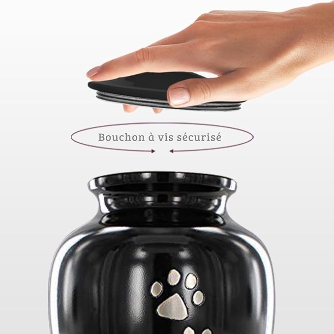 Trupoint Memorials Large Pet Urn for Dogs and Cats Ashes, Paws Print Black Cremation Urns for Pets up to 122 lbs