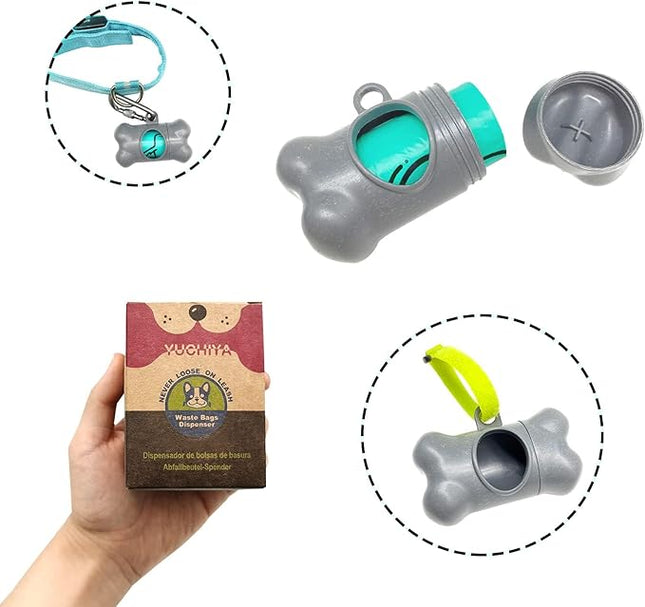 Dog Poop Pickup Bags Holder Dispenser with Standard-Sized Leak-Proof Scented Doggy Waste Bags and Carabiner with Safety Lock&Fastener Never Loose on Leash Lead Again (1 Holder 15 Bags, Grey)