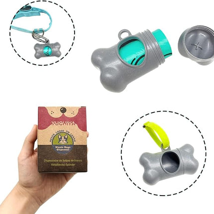 Dog Poop Pickup Bags Holder Dispenser with Standard-Sized Leak-Proof Scented Doggy Waste Bags and Carabiner with Safety Lock&Fastener Never Loose on Leash Lead Again (1 Holder 195 Bags, Grey)