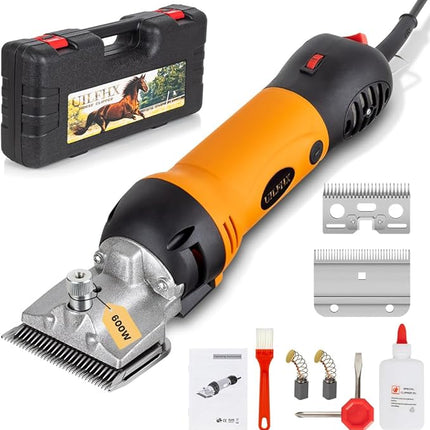 Horse Clippers Professional Electric horse Grooming Kit, Shaving Equine Clippers for Horses Goat Cattle Thick Coat Animals, 6 Speeds Large Heavy Duty Farm Livestock Haircut Trimmer （600W, 2 Blades）