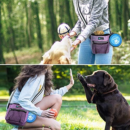 PetAmi Dog Treat Pouch, Pet Treat Pouch for Training, Dog Walking Bag Holder for Kibbles, Pet Food Toy, Dog Trainer Essentials Supplies, Poop Bag Dispenser, 3 Ways to Wear (Purple)