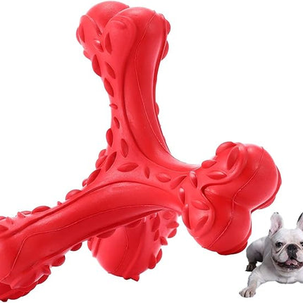 Dog Chew Toys for Aggressive Chewers Large Breed,Indestructible Bones Toy，Durable Cleaning Toothbrush Natural Rubber Dog Toys… (Red)