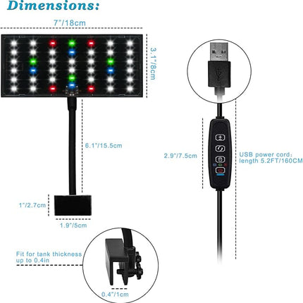 DOMICA Clip On Aquarium Light with Timer for 3 to 8 Gal Fish Tank (Dimmable Full Spectrum LED) USB Moving Lamp for Open Terrarium (Adapter NOT Included), Black, DM-USBLIGHT+T02
