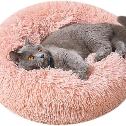 Large Cat Beds for Indoor Cats - Dog Beds for Small Medium Dogs, Anti Anxiety Round Fluffy Plush Faux Fur Pet Bed, Thick Bottom (Pink, Large 24" L x 24" W)