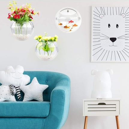 GREENWISH 2Pack 5.9'' Wall Mounted Clear Acrylic Round Fish Tank Flower Pot Vase Decoration Wall Hanging Mount Fish Bowl Fish Bubble Aquarium Decorative Plant Pot Hanging Hydroponic Pot