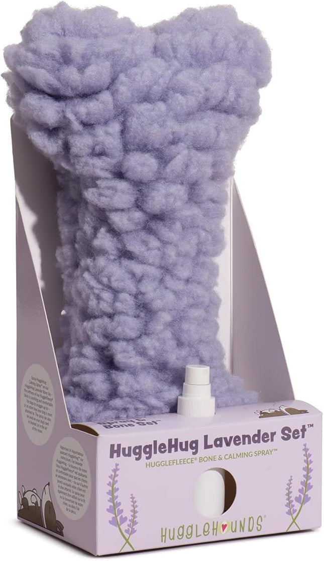 HuggleHounds Plush Bone Dog Toy - Dog Fuzzy Bone Toy, Durable Stuffed Soft Fleece for Large Breeds, Puppies, Faux Sheepskin - 12" HuggleHug & 2 Fl Oz Lavender Spray