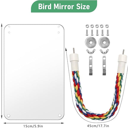 9.4‘’ Bird Mirror for Cage, Coolrunner Bird Parrot Mirror with Rope for Cockatiel Conures, Lovebirds, Parrot, Canaries, and Budgies