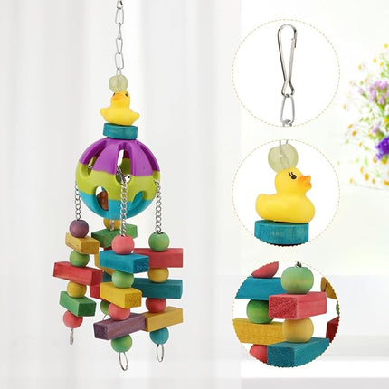 Hypeety Pet Parrot Toy Plastic Colorful Birds Ball with 1 Bell for Budgie African Grey Cockatoo Cockatiel Sun Conures 1 Ball with Wooden Blocks